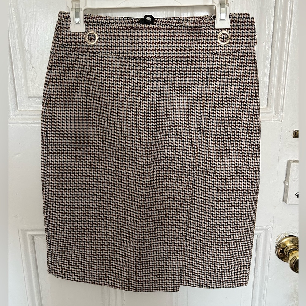 H&M Burgundy, Navy, and Mustard Houndstooth Pencil Skirt
